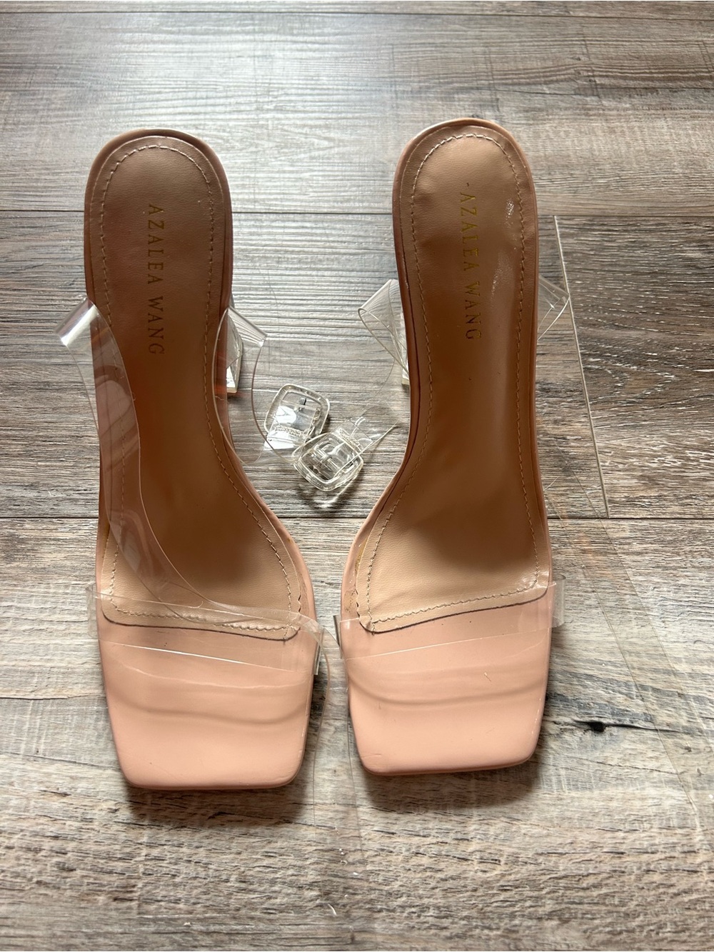 Azalea Wang Women's Clear Strap Nude Block Heel Sandals